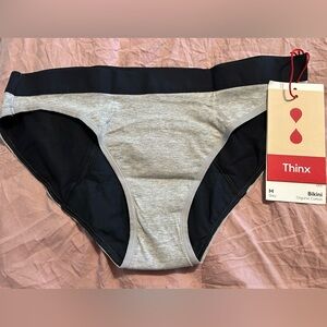 Thinx Grey and Black Brief, Period Panties, Menstrual Underwear, Size M